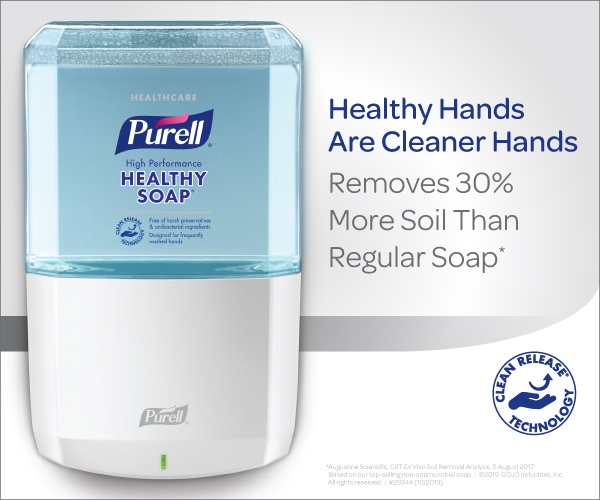 Purell Ad - Healthy Hands are Cleaner Hands. Remove 30% more soil that regular soap.